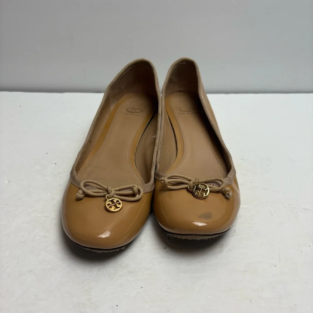 Tory Burch Chelsea Block Heel Tan Nude Women's Shoes Patent Leather size 9